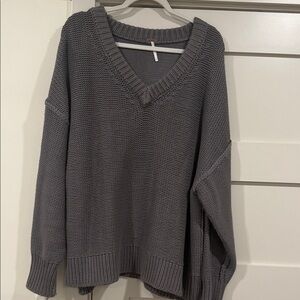 Free People Gray V-Neck Sweater
